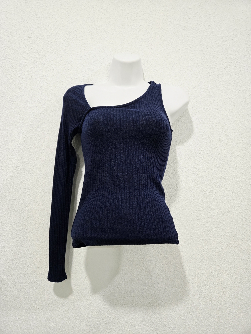 Express Navy  One-Shoulder Ribbed Sweater.